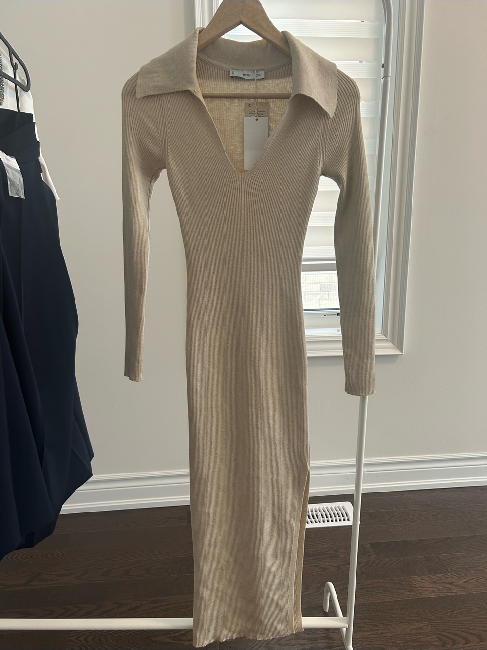 MANGO Beige ribbed dress size xs